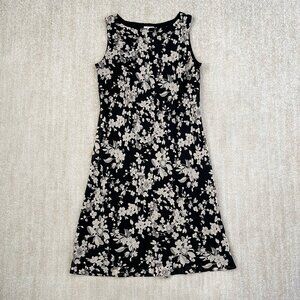 Vintage Ann Taylor LOFT Black Floral Sleeveless Summer Dress 12 Petite